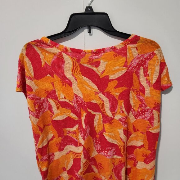 Cynthia Rowley Orange and Red Short Sleeve Linen Knit Floral Top Blouse Medium - Picture 6 of 6